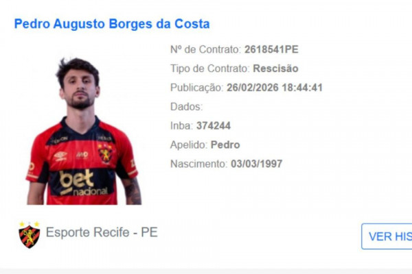 Rescisão do volante Pedro Augusto com o Sport (Reprodução/CBF)