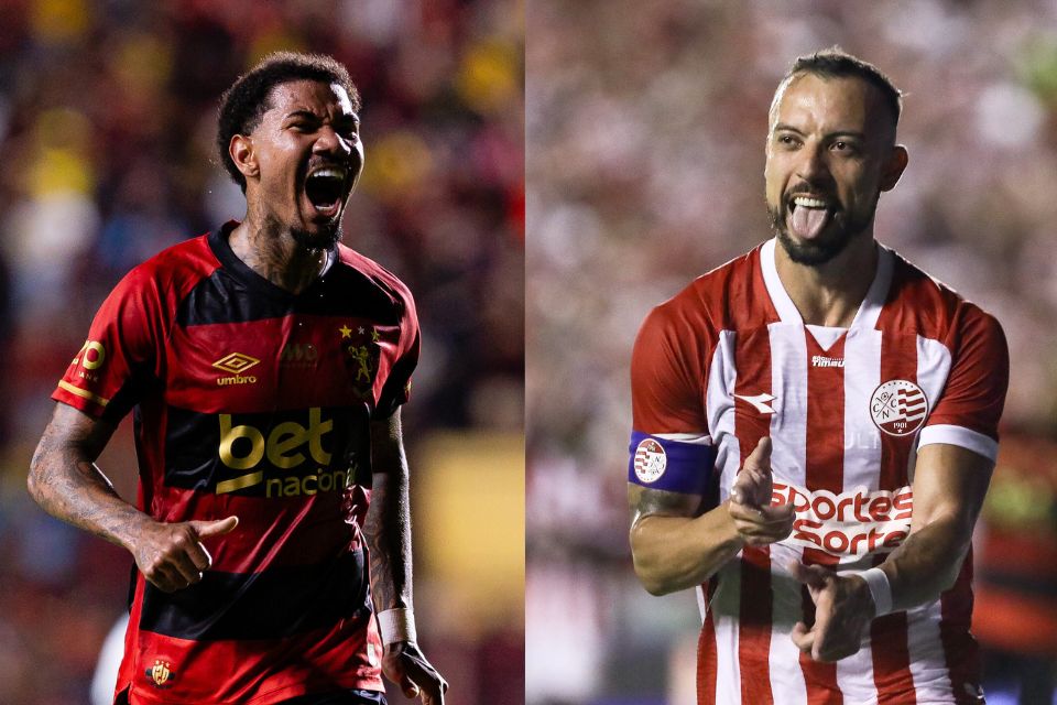 Zé Gabriel, volante do Sport, e Paulo Sérgio, centroavante do Náutico/Paulo Paiva/SCR e Rafael Vieira/CNC