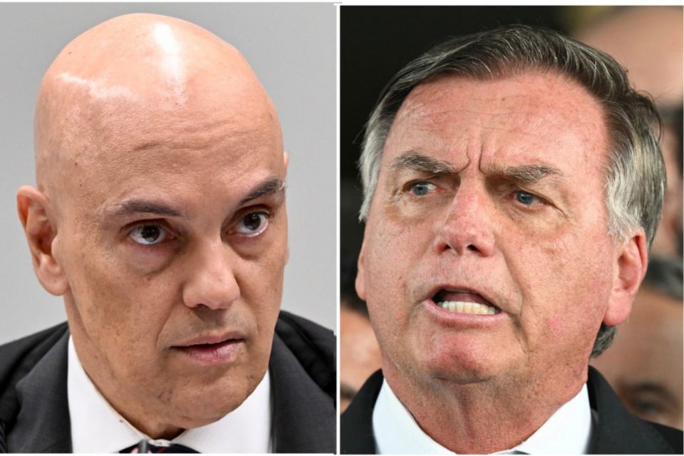 Ministro Alexandre de Moraes e o ex-presidente Jair Bolsonaro/AFP