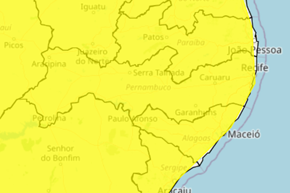 Bandeira amarela cobre todo estado na atualização do Inmet/REPRODUÇÃO/SITE DO INMET