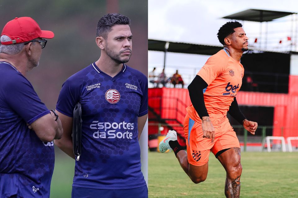 Hélio e Guilherme dos Anjos, técnicos do Náutico, e Felipinho, lateral-esquerdo do Sport/Rafael Vieira/CNC e Paulo Paiva/SCR