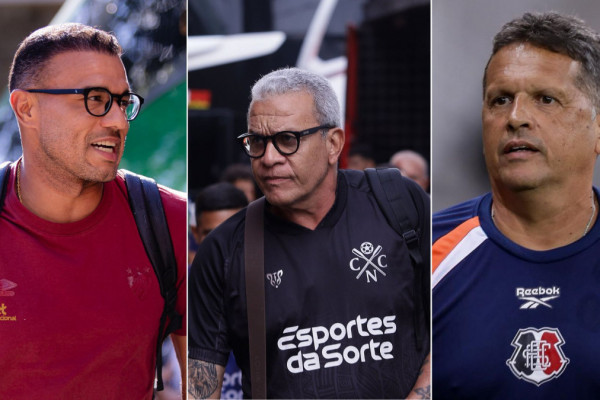 Roger Silva, H&eacute;lio dos Anjos e Claudinei Oliveira, t&eacute;cnico de Sport, N&aacute;utico e Santa Cruz