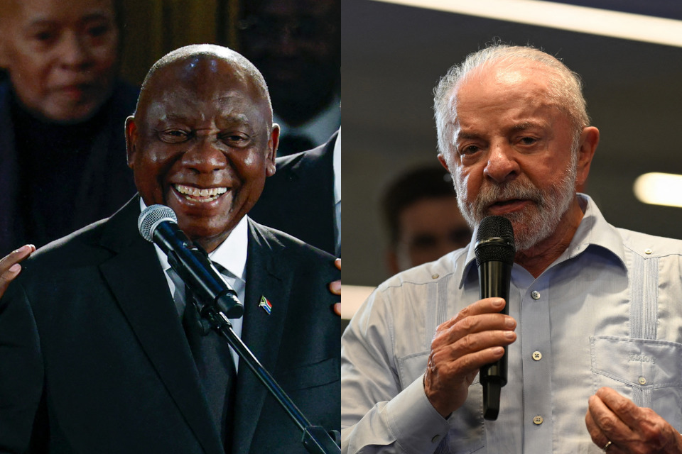 Presidentes da África do Sul e do Brasil, Cyril Ramaphosa e Luiz Inácio Lula da Silva, respectivamente/KAMIL KRZACZYNSKI/AFP e MAURO PIMENTEL/AFP