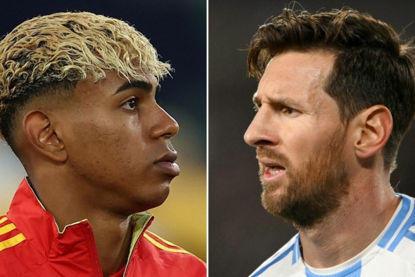 Lamine Yamal, da Espanha, e Lionel Messi, da Argentina