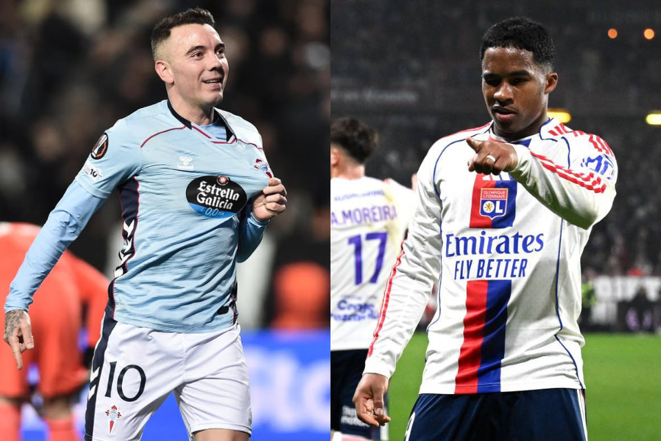 Iago Aspas, atacante do Celta, e Endrick, atacante do Lyon/Divulgação/ Iago Aspas e Jean-Christophe VERHAEGEN / AFP
