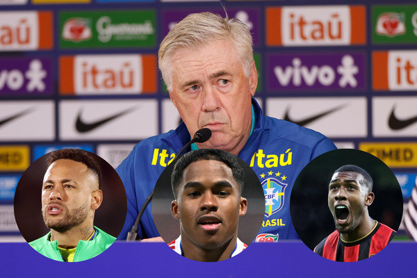 Ancelotti chamou Endrick e Rayan, mas deixou Neymar de fora. /Fotos: Rafael Ribeiro/CBF - Vítor Silva/CBF - Jean-Christophe VERHAEGEN / AFP - Reprodução/Instagram via Ryann