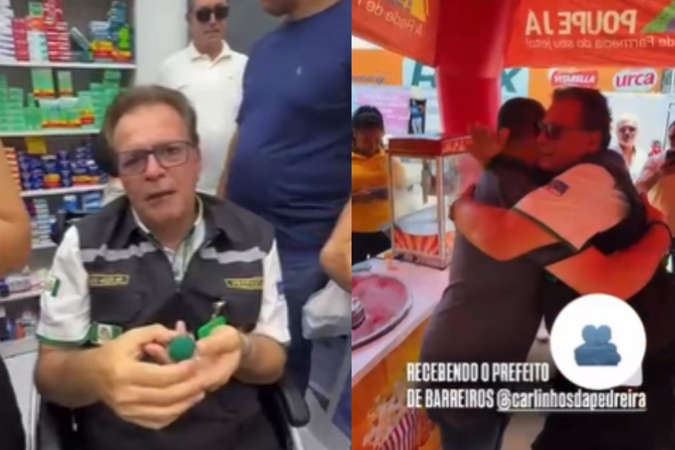 Prefeito de Barreiros, Carlinhos da Pedreira foi a inauguração de farmácia em cidade vizinha após ataque com 3 três alunas feridas em escola/Reprodução