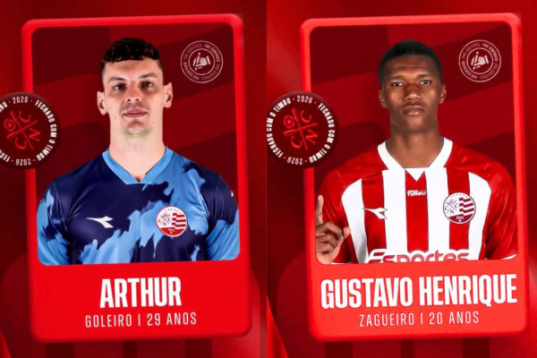 O goleiro Arthur e o zagueiro Gustavo Henrique, refor&ccedil;os do N&aacute;utico