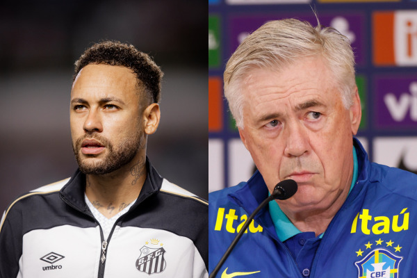 Fora da Seleção, Neymar desabafa e tem 'vestibular' de 16 jogos no Santos para convencer Ancelotti. /Fotos: Raul Baretta/ Santos FC | Rafael Ribeiro / CBF 