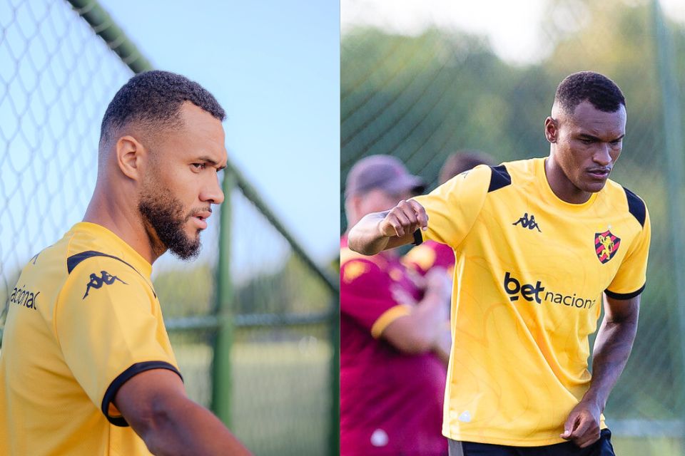 O centroavante Gustavo Coutinho e o lateral-direito Matheus Alexandre, jogadores do Sport/Paulo Paiva/SCR