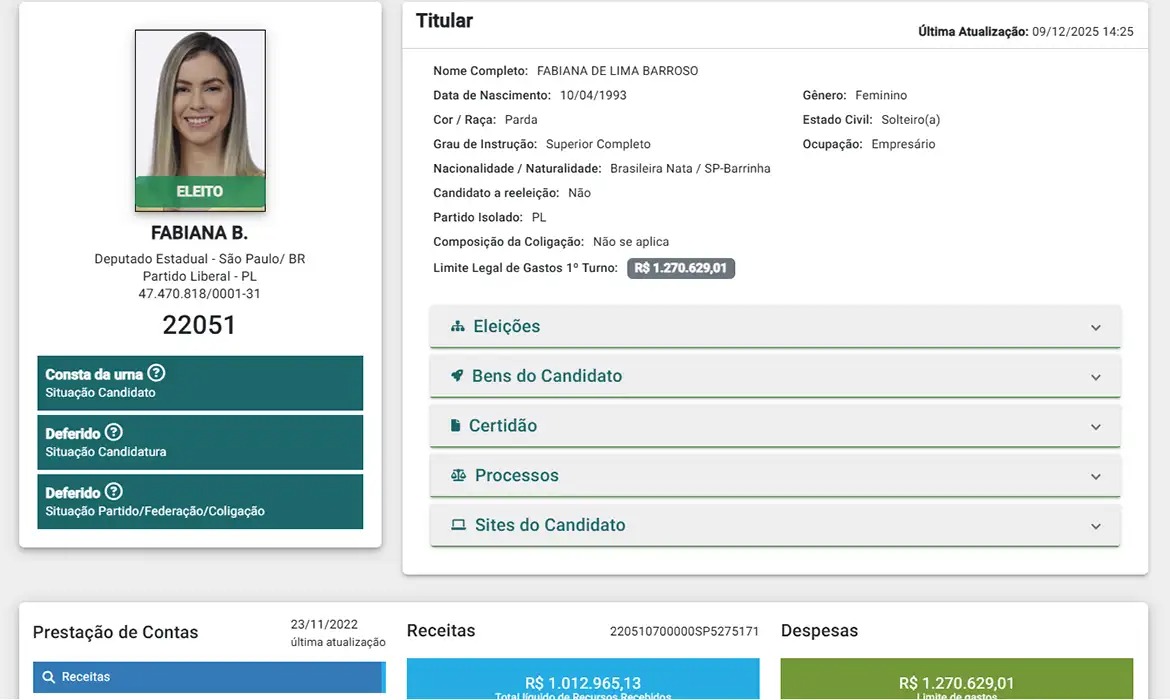 A informação está no DivulgaCand, site do Tribunal Superior Eleitoral (TSE)/TSE/Reprodução