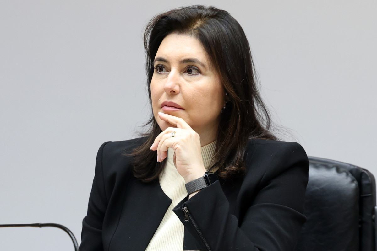 A ministra do Planejamento e Orçamento, Simone Tebet, durante divulgação dos dados do Relatório de Avaliação de Receitas e Despesas Primárias do 2º bimestre de 2025./Valter Campanato/Agência Brasil