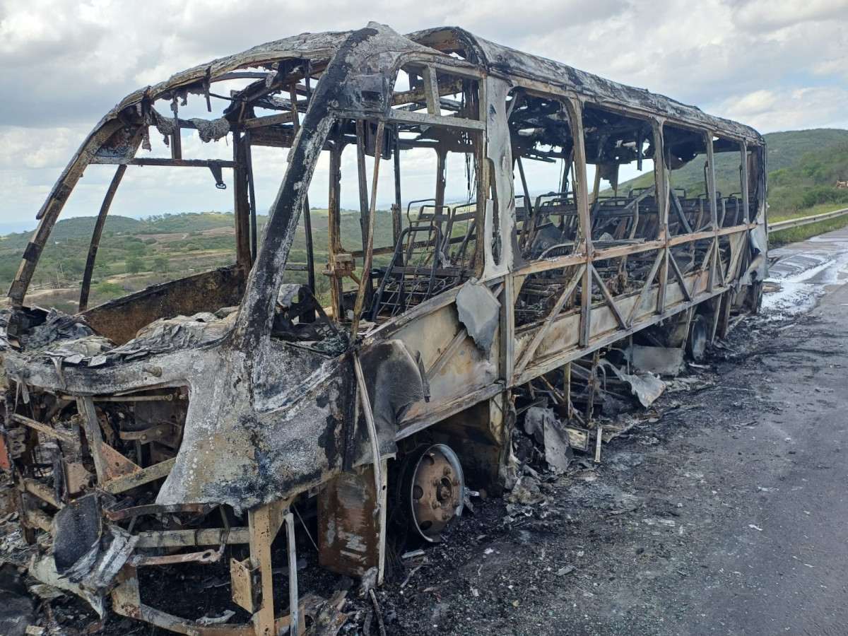 Veículo foi completamente destruído pelo fogo (Foto: Divulgação/PRF)