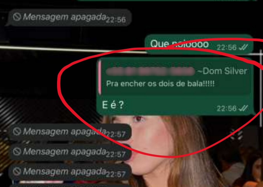 Print de conversa em que o suspeito estaria ameaçando atirar na ex-companheira./Foto: Reprodução