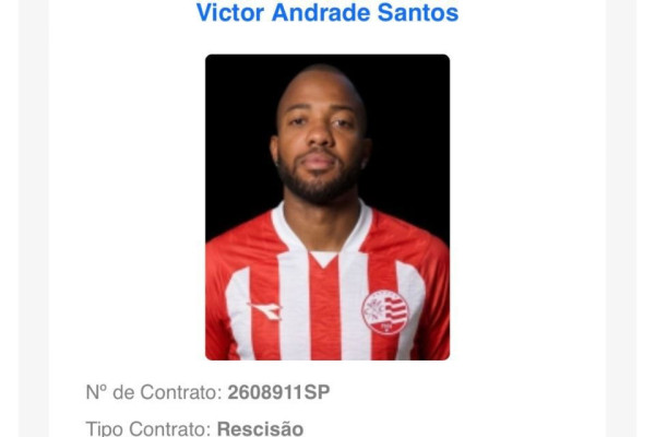 Rescisão de contrato do jogador Victor Andrade, novo reforço do Náutico (Reprodução / BID da CBF)