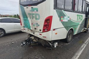 Cavalo foi atingido por um micro-&ocirc;nibus, enquanto o motociclista atingiu a traseira do ve&iacute;culo