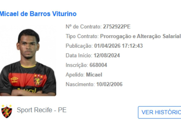 Micael teve contrato ampliado com o Sport (Reprodução/CBF)