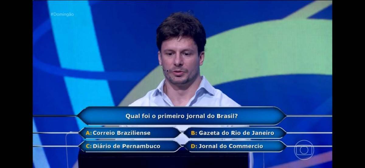 Diario de Pernambuco aparece em pergunta do 'Quem Quer Ser Um Milionário', no Domingão com Huck./Reprodução/TV Globo