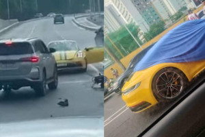 O Porsche amarelo bateu em duas motos