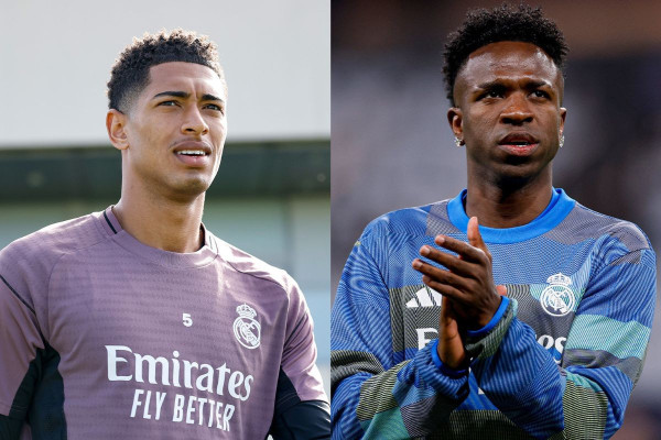 Jude Bellingham e Vinicius J&uacute;nior, jogadores do Real Madrid
