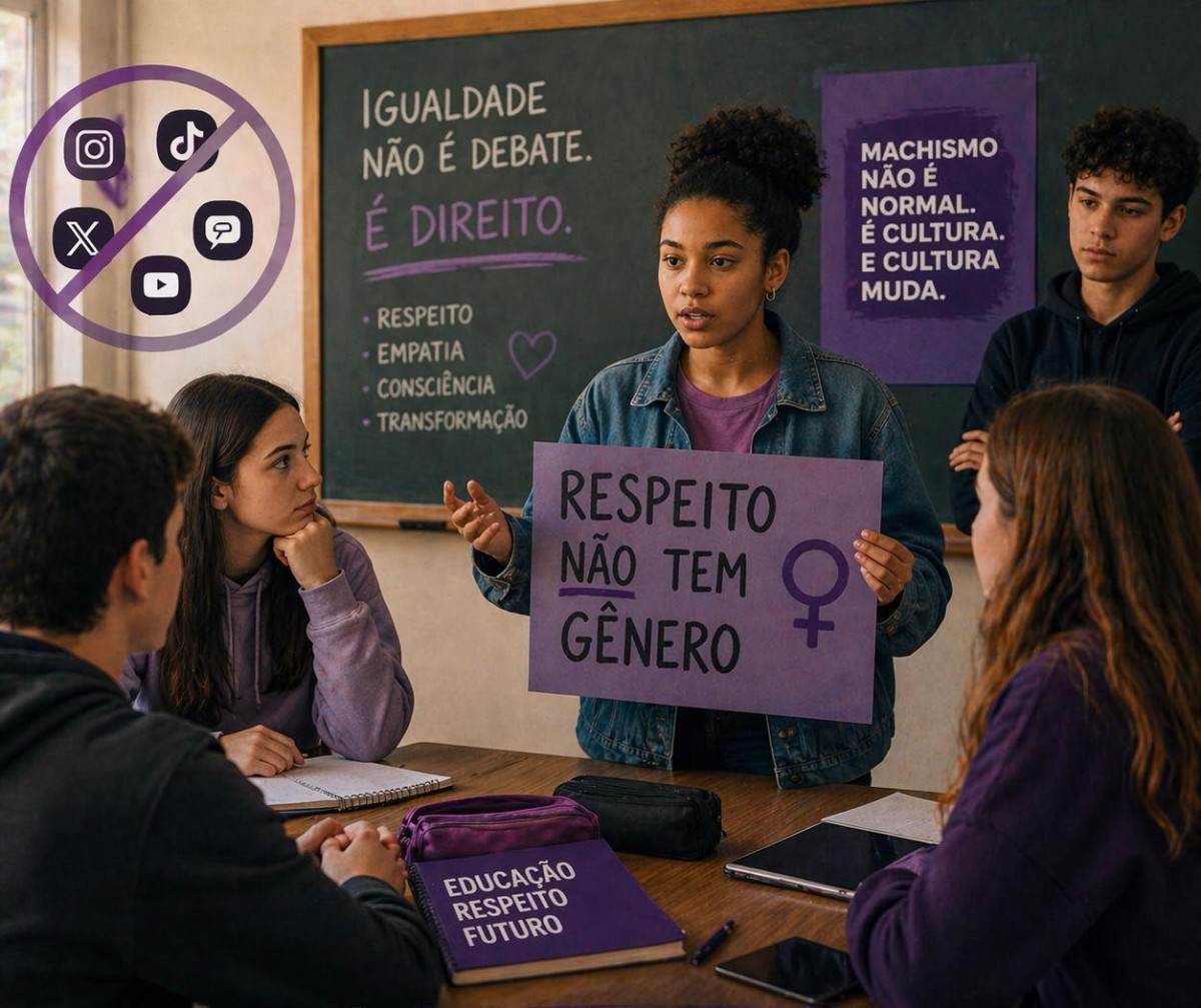 Escolas brasileiras se mobilizam contra a misoginia que avança entre jovens
 (Imagem gerada por Inteliência Artificial)