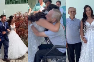 Internado, pai recebe surpresa no hospital ap&oacute;s n&atilde;o poder comparecer no casamento da filha