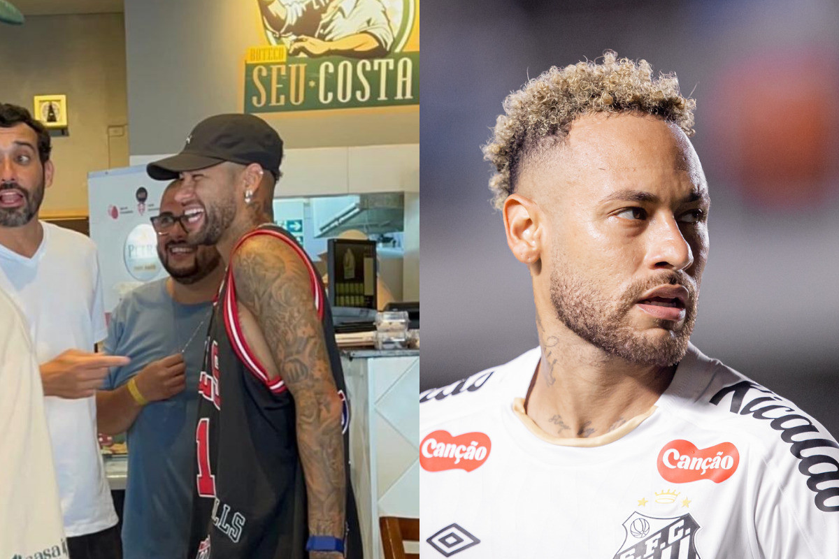 Neymar falta treino do Santos após ser flagrado em boteco. /Fotos: Reprodução/Redes Sociais | Raul Baretta/Santos FC.