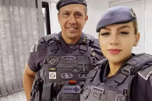Tenente-coronel Geraldo Leite e a esposa, a soldado da Pol&iacute;cia Militar Gisele Alves Santana

