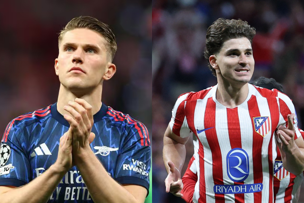 Arsenal e Atlético de Madrid definem, nesta terça-feira (5), o primeiro finalista da Champions League de 2025/26. /Fotos: Divulgação/Champions League | THOMAS COEX / AFP 