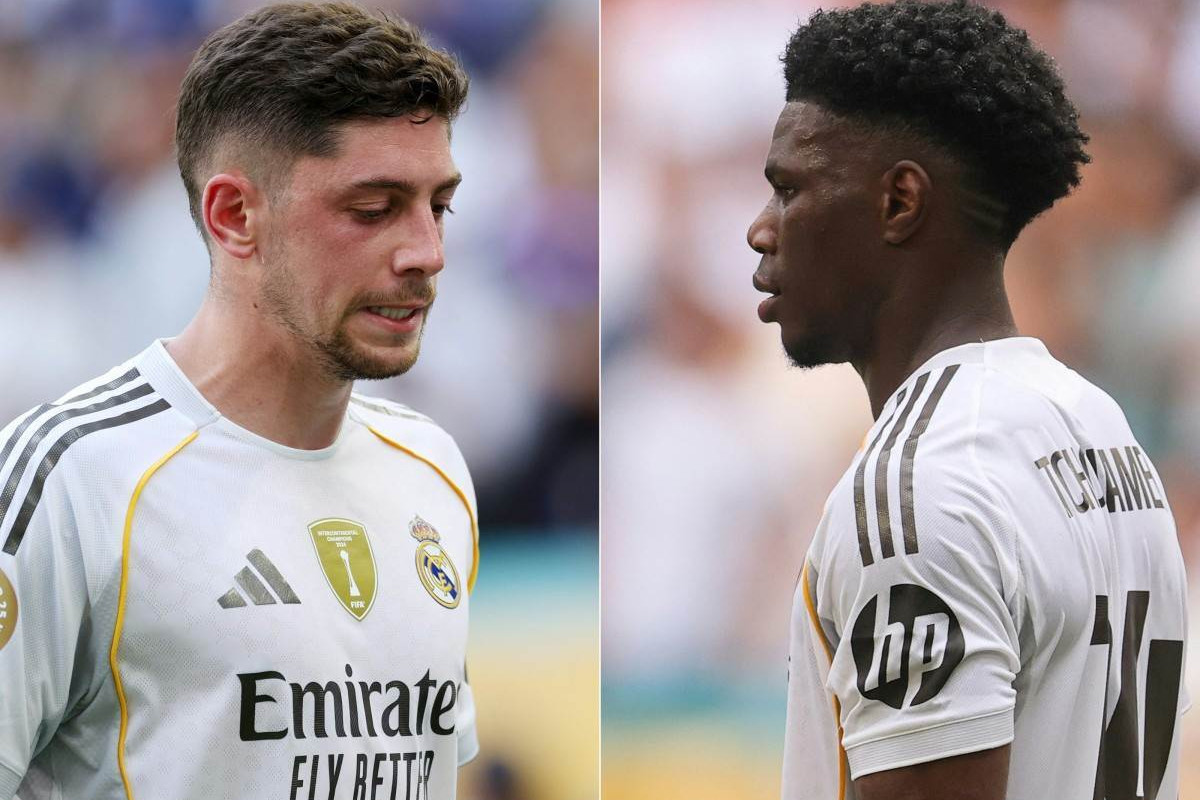 Federico Valverde e Aurelien Tchouameni, jogadores do Real Madrid/DAN MULLAN / AFP