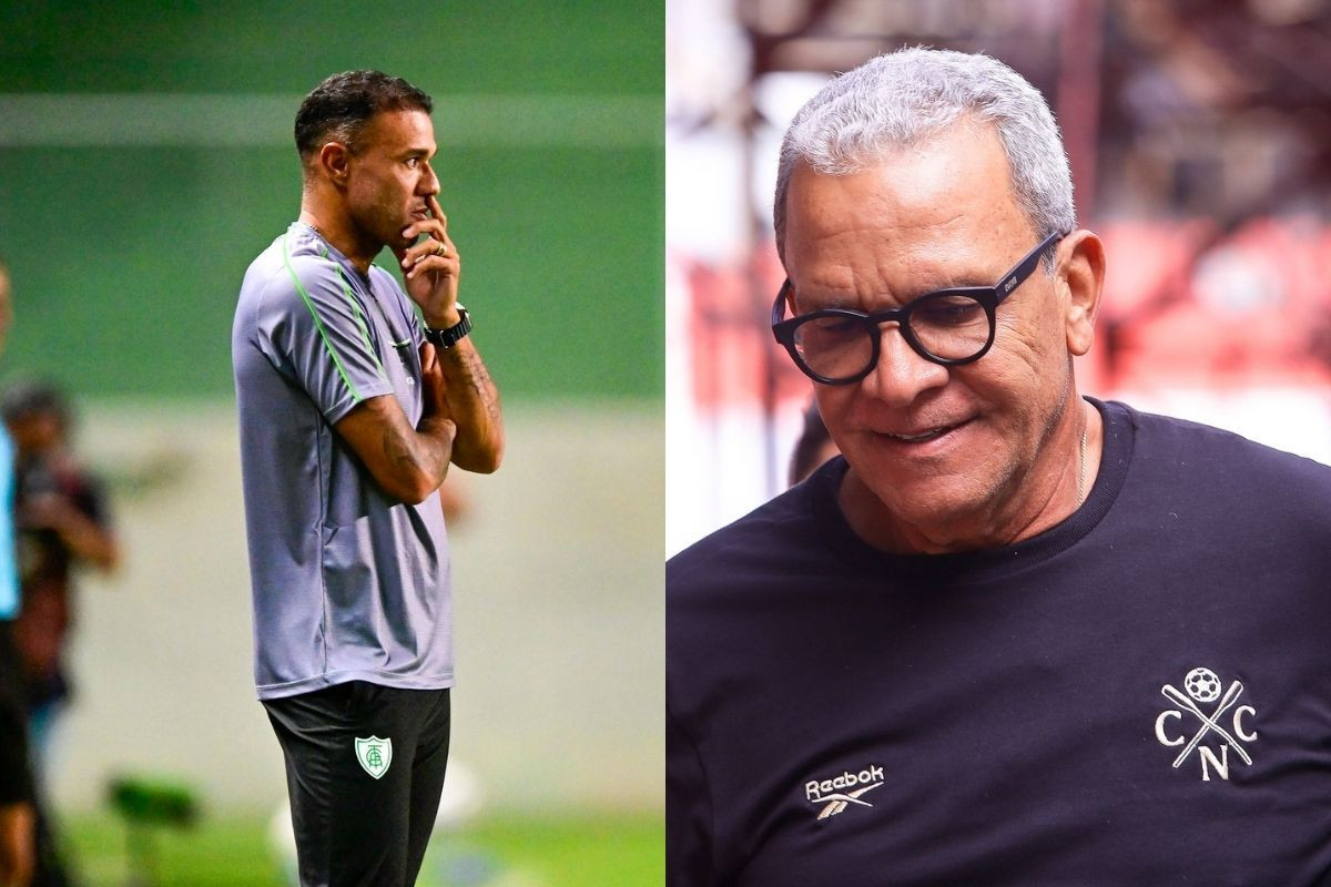 Roger Silva, técnico do América-MG, e Hélio dos Anjos, treinador do Náutico/Mourão Panda/América e Rafael Vieira/CNC