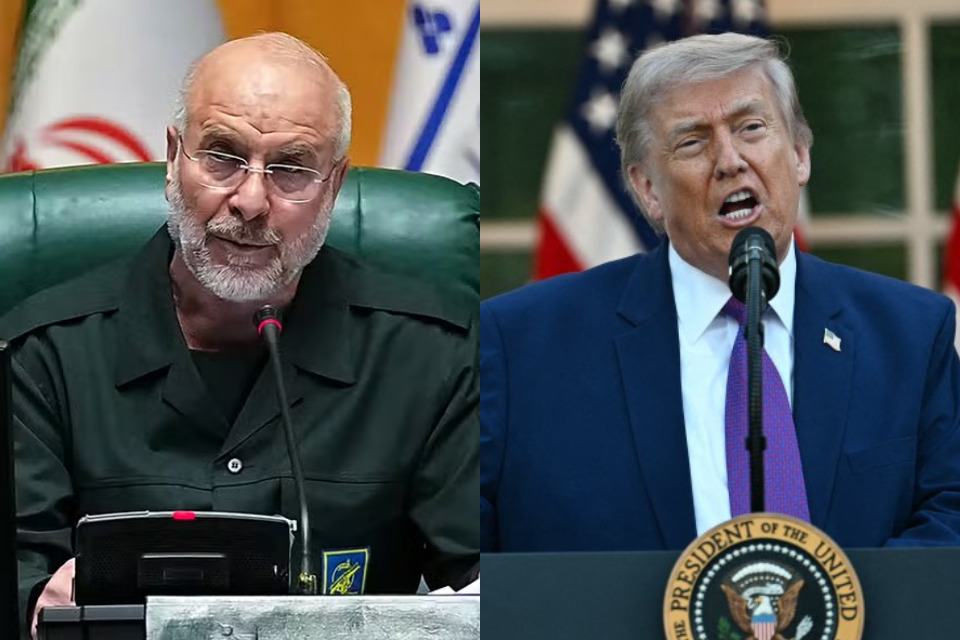o presidente do Parlamento iraniano, Mohammad Bagher Ghalibaf e o presidente dos Estados Unidos, Donald Trump/AFP
