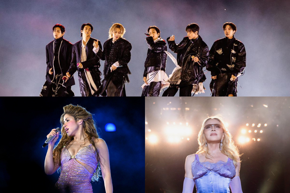 Final da Copa do Mundo com BTS, Shakira e Madonna, FIFA confirma atrações para show do intervalo. /Fotos: AFP/BIGHIT MUSIC/NETFLIX | AFP | Reprodução/Instagram