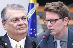 Ministro do STF Fl&aacute;vio Dino (&agrave; esq.) e o deputado M&aacute;rio Frias (PL-SP) (&agrave; dir.)