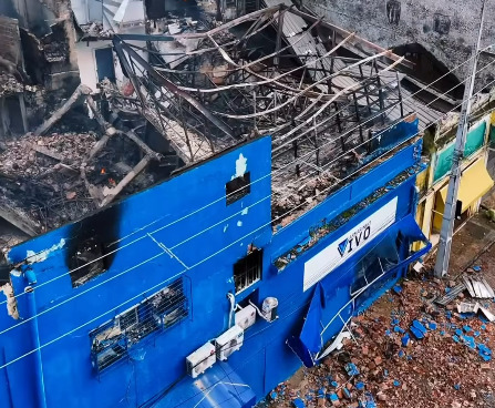 Registro do incêndio na Rua de Santa Rita no sábado (23)/Reprodução de vídeo/@cuca.drone via Instagram