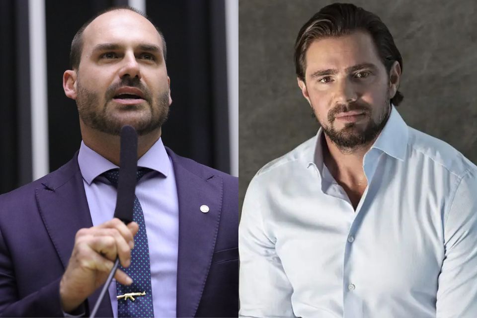 Ex-deputado Federal Eduardo Bolsonaro e o ex-banqueiro Daniel Vorcaro/Mário Agra/Câmara dos Deputados e Divulgação