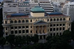 Fachada restaurada da Biblioteca Nacional, na Cinel&acirc;ndia, Rio de Janeiro