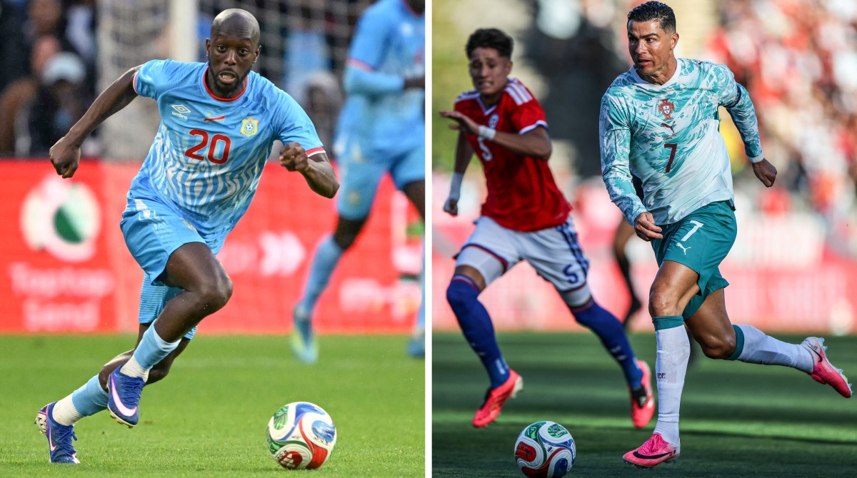Yoane Wissa, atacante do Congo, e Cristiano Ronaldo, atacante de Portugal/ Nicolas TUCAT and Patricia DE MELO MOREIRA / AFP