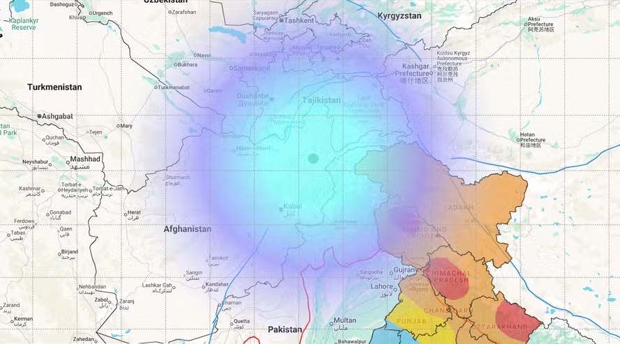 Região do Hindu Kush, no Afeganistão, tem histórico de atividade sísmica frequente /Reprodução/ Centro Nacional de Centro Nacional de Sismologia (NCS) da Índia