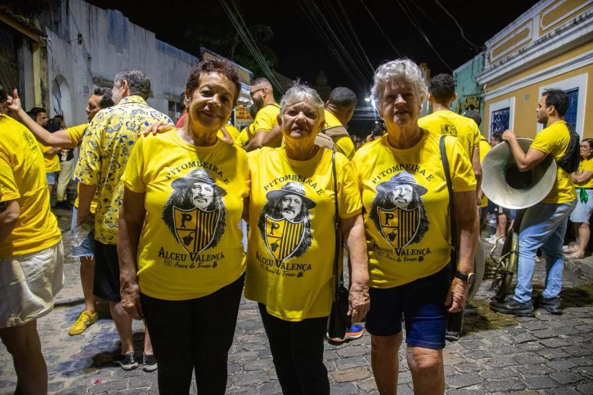 Foliões acompanham o cortejo da Pitombeira dos Quatro Cantos em celebração aos 80 anos de Alceu Valença (Foto: Karol Rodrigues/DP Foto)