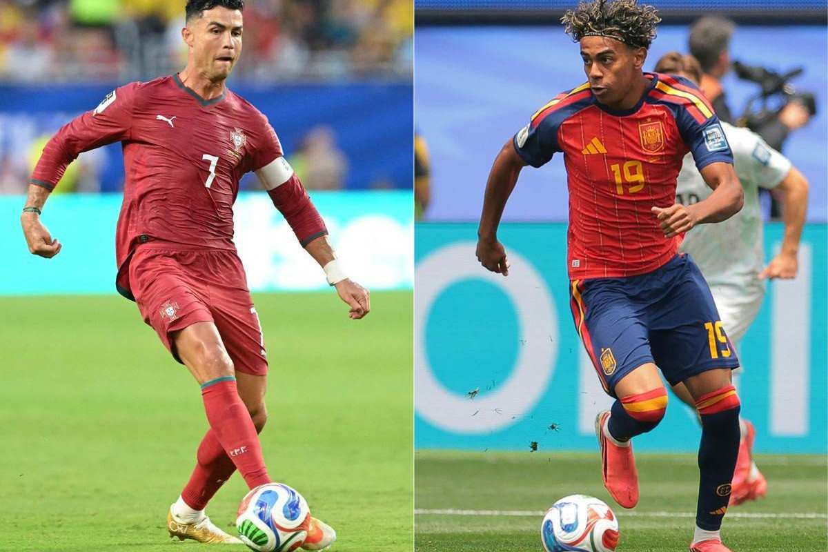  Cristiano Ronaldo, de Portugal, e Lamine Yamal, da Espanha/ROBERTO SCHMIDT and Etienne LAURENT / AFP