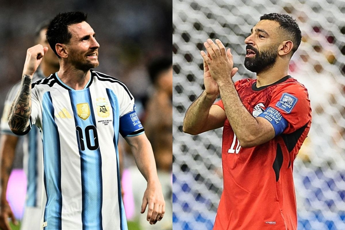 Lionel Messi, atacante da Argentina, e Mohamed Salah, atacante do Egito/CHANDAN KHANNA / AFP e STACY REVERE / AFP