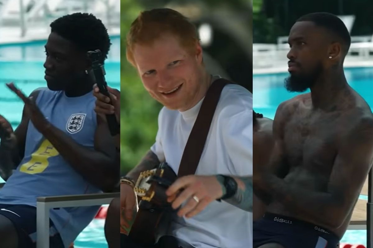 Ed Sheeran em show exclusivo para a seleção inglesa/Reprodução/YouTube/England