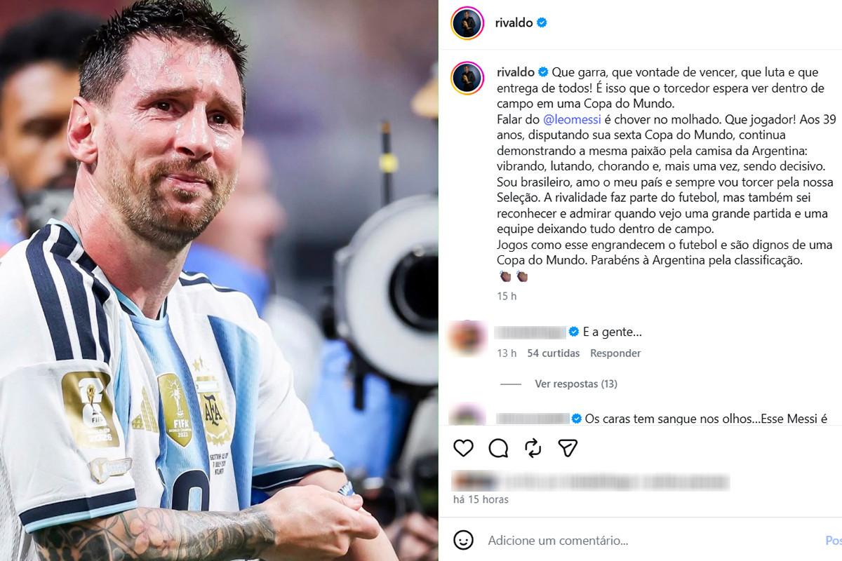 Rivaldo reconheceu os méritos da Argentina de Messi e exaltou a entrega dos hermanos/REPRODUÇÃO/REDE SOCIAL