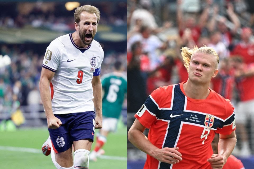 Harry Kane, da Inglaterra, e Erling Haaland, da Noruega/RODRIGO OROPEZA / AFP e JEWEL SAMAD / AFP