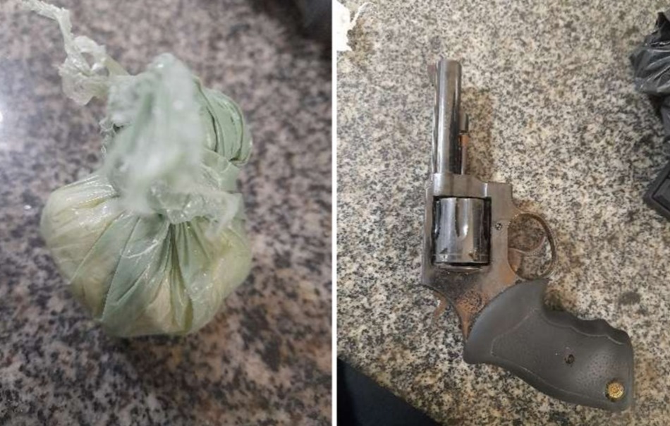 Polícia Militar apreendeu arma e drogas durante buscas/Foto: Reprodução