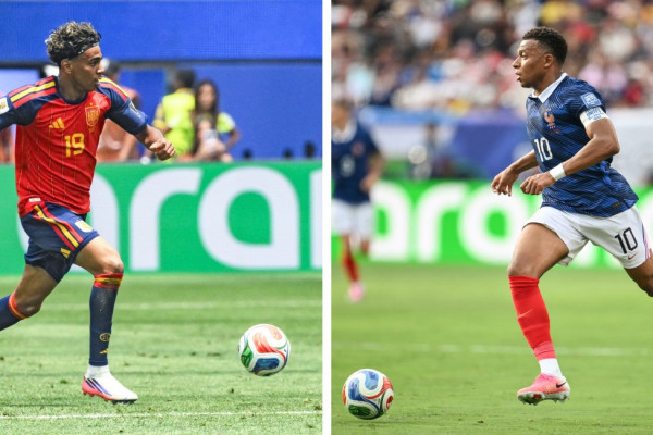 Lamine Yamal, da Espanha, e Kylian Mbappe, da Fran&ccedil;a 