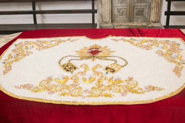 Novo manto para imagem peregrina de Nossa Senhora do Carmo (Foto: Weslly Gomes/DP Foto)