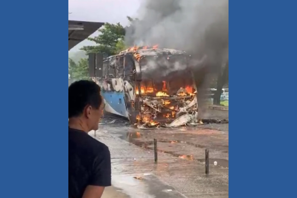 Ônibus foi destruído por incêndio no Cabo de Santo Agostinho/Reprodução/WhatsApp