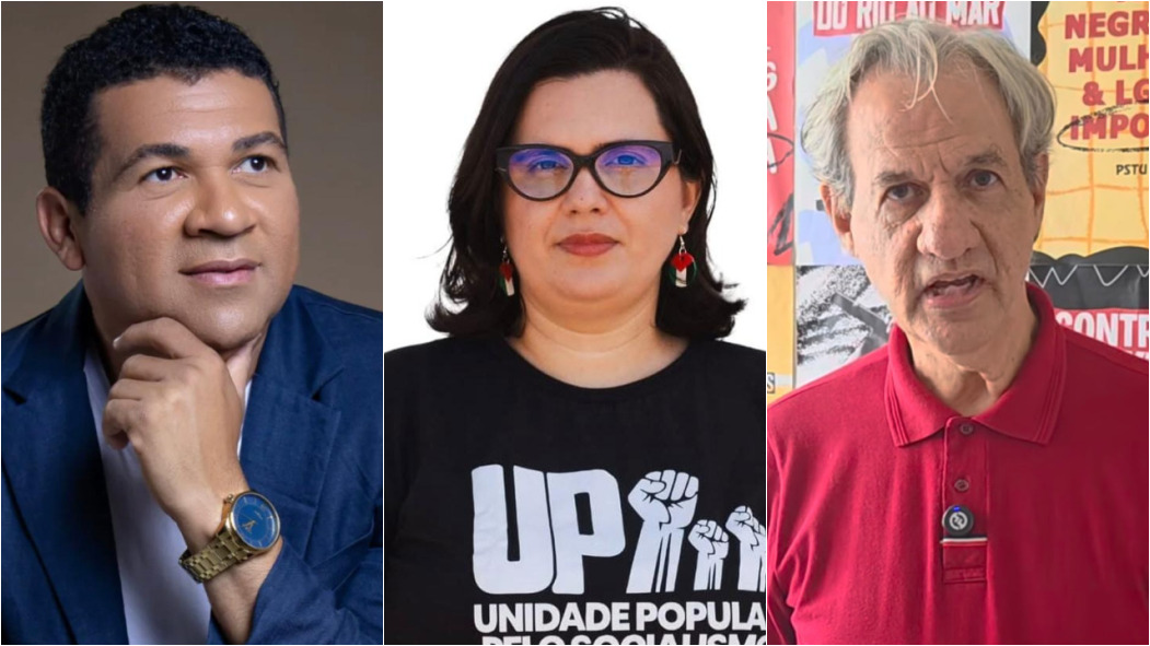 Jeremias Cosmo (Democrata), Camila Flacão (UP) e Guilherme Fonseca (PSTU)/Reprodução/Instagram; Divulgação; Reprodução/Instagram